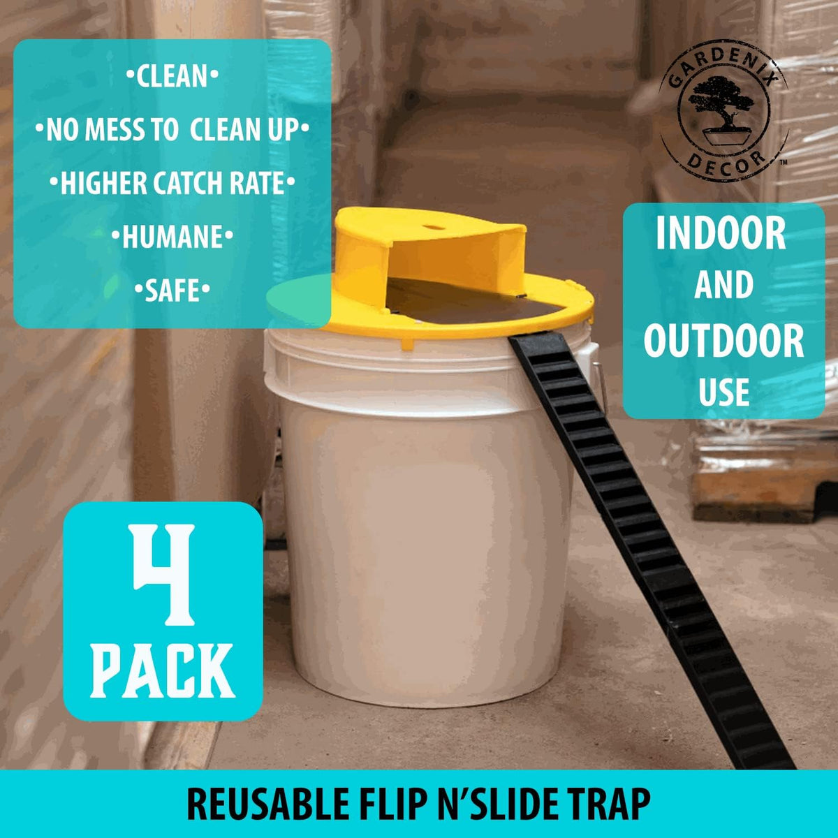 Rodent Control Lid Trap - 4 Pack for 5-Gallon Buckets