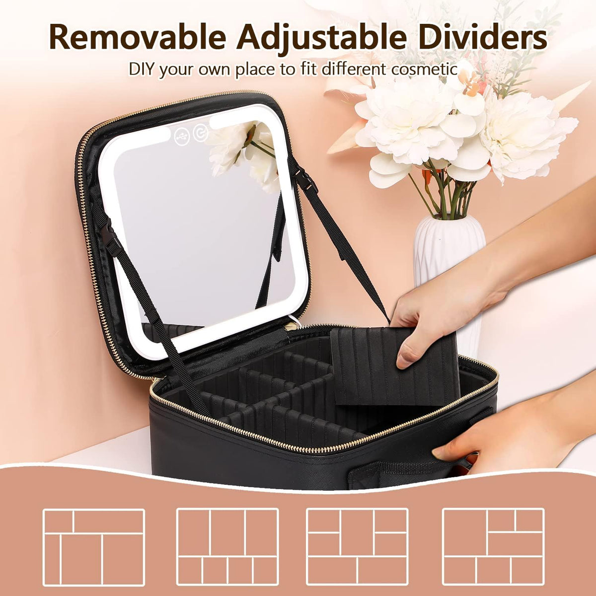 Illuminated Makeup Organizer with Integrated Mirror