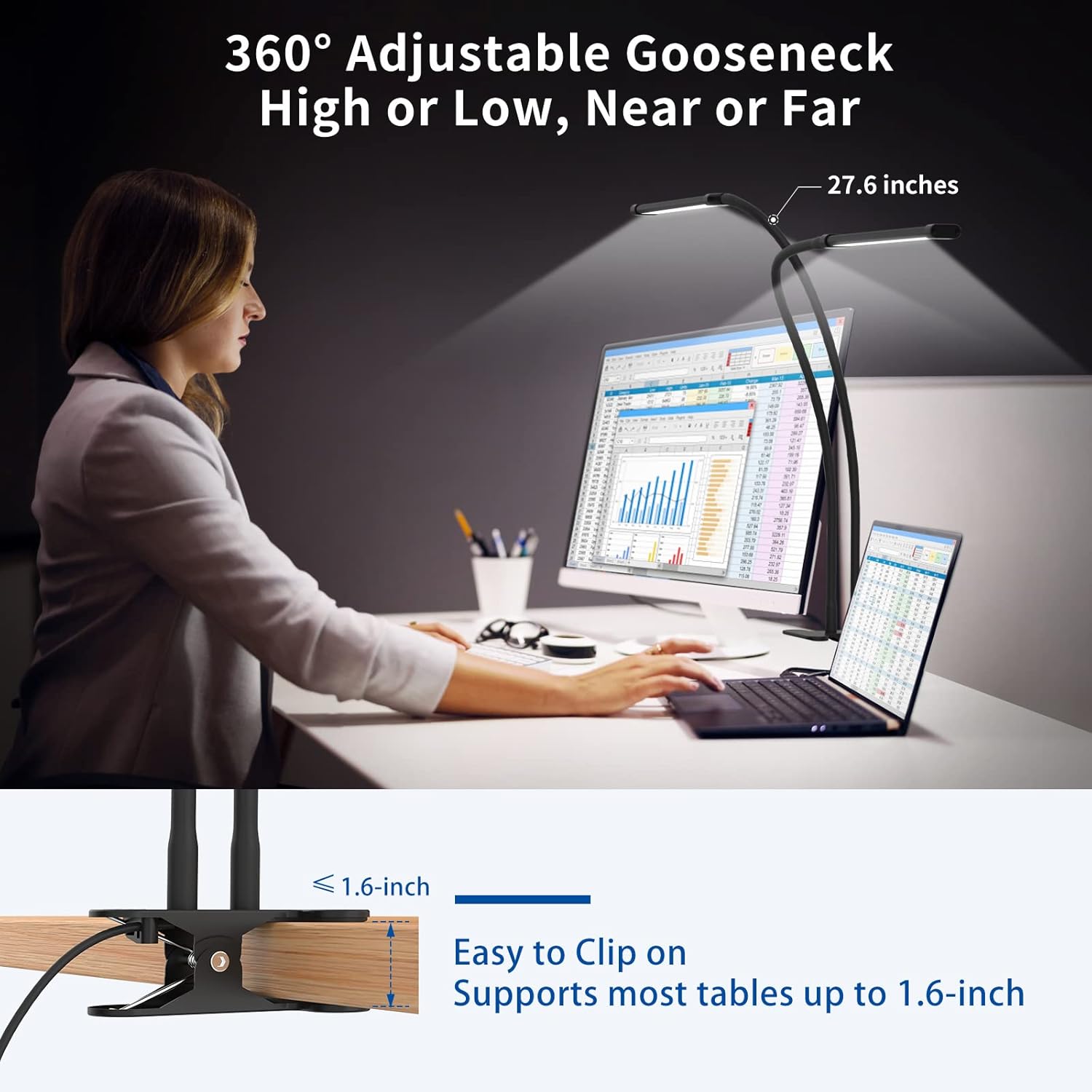 Clip-On Desk Lamp with 77 LEDs and 70 cm Flexible Neck