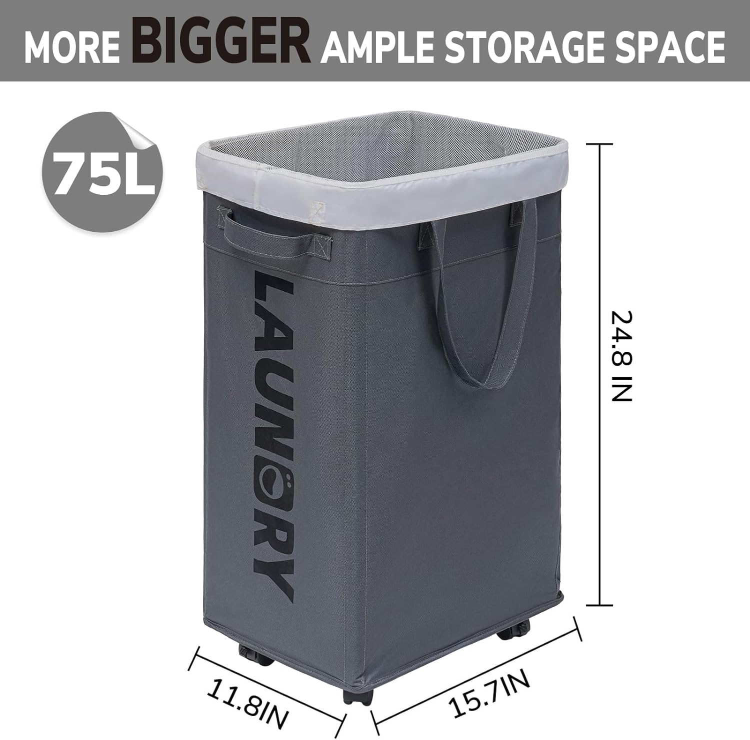 75L Versatile Rolling Laundry Bin for Effortless Transport