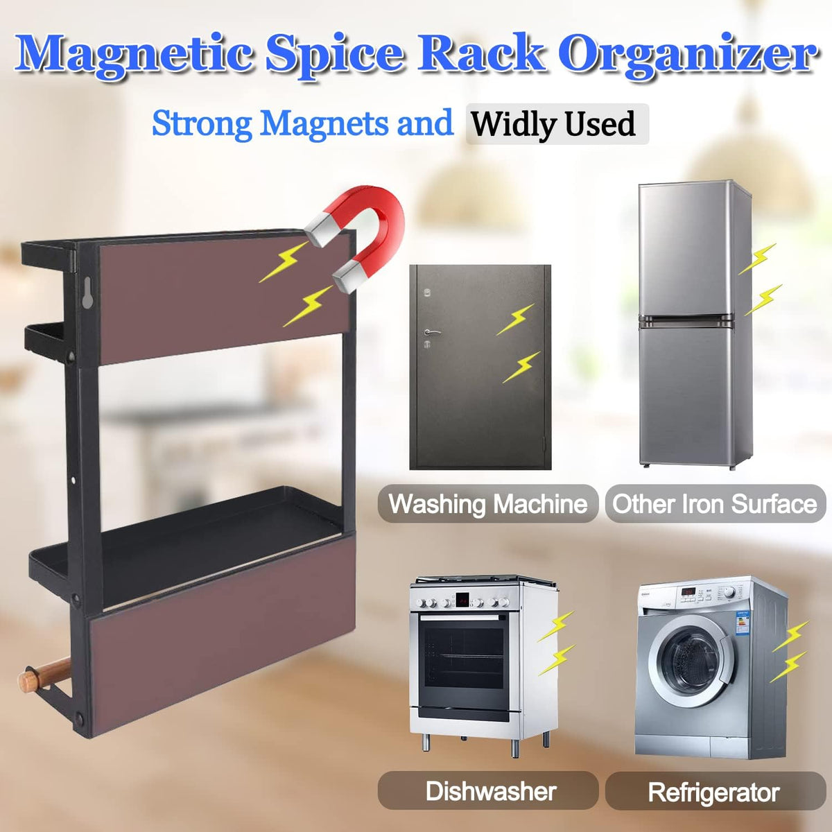 Kitchen Roll Holder with Magnetic Spice Rack for Refrigerator