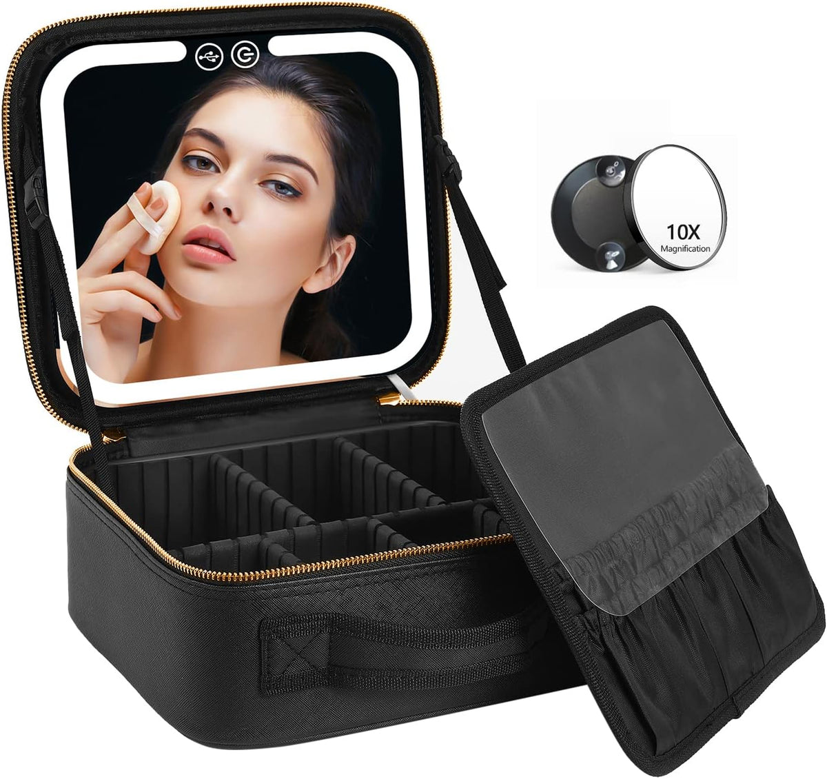 Illuminated Makeup Organizer with Integrated Mirror