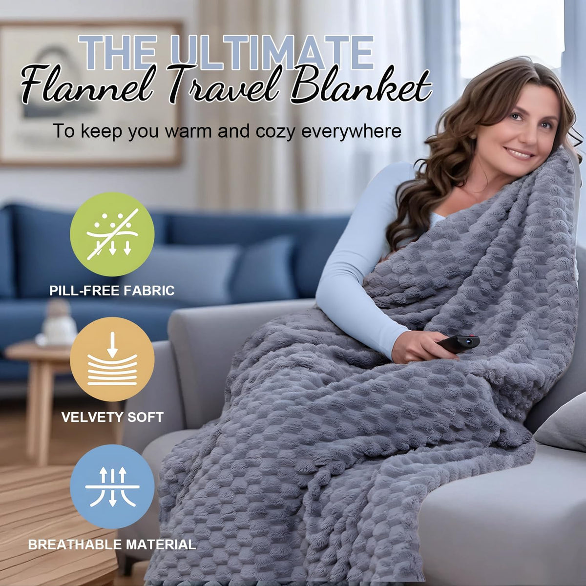 Travel Blanket with Pillow Pocket and Suitcase Handle – Packable Flannel