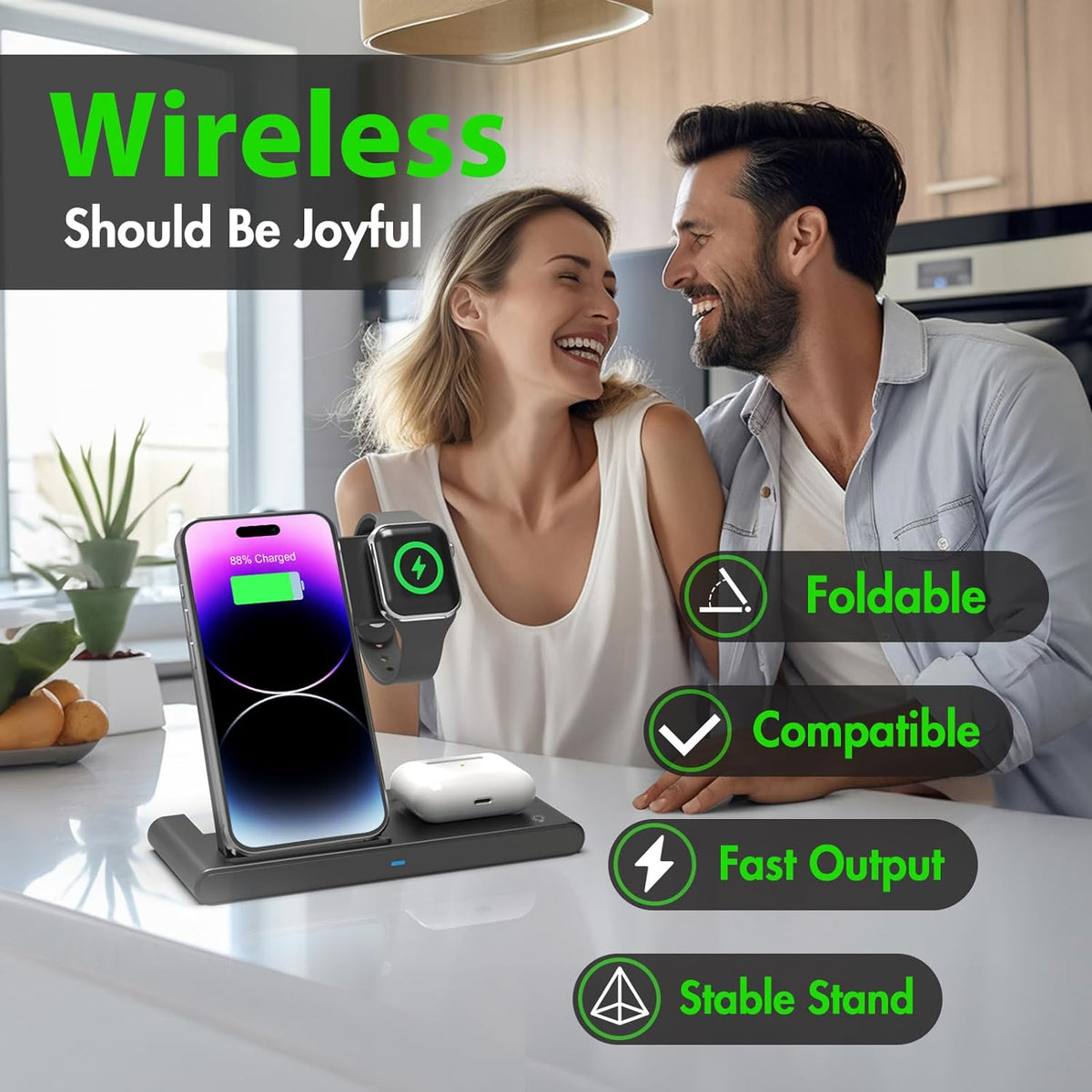All-in-One Wireless Charging Station for iPhone, Watch & AirPods
