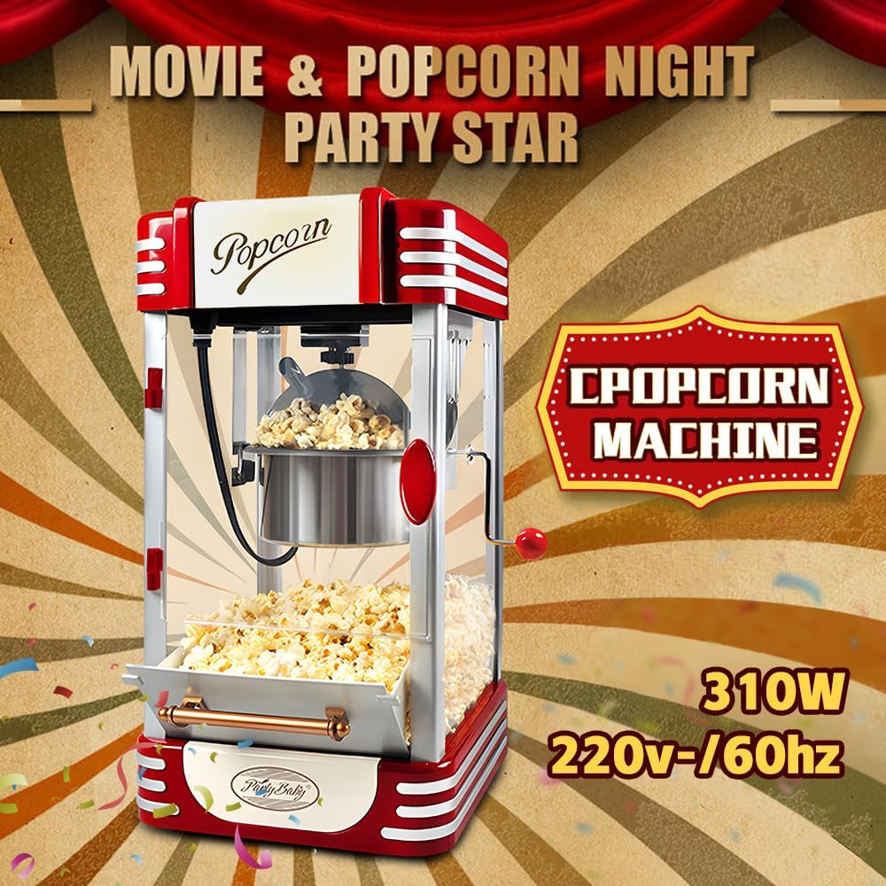Electric Tabletop Popcorn Machine in Retro Red with Timer