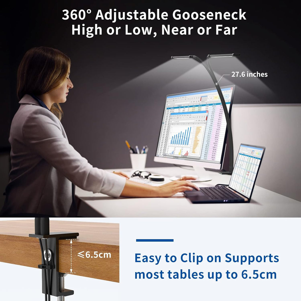 Clip-On Desk Lamp with 77 LEDs and 70 cm Flexible Neck