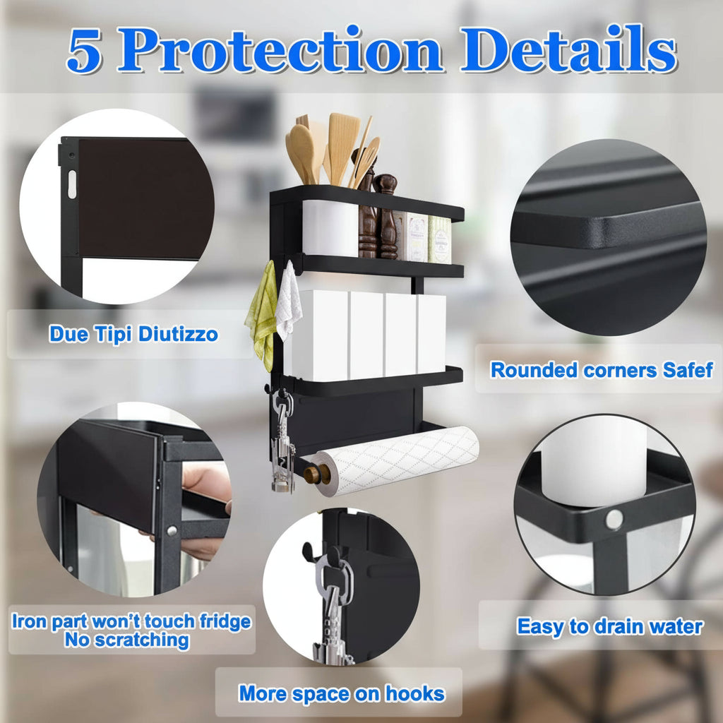 Kitchen Roll Holder with Magnetic Spice Rack for Refrigerator
