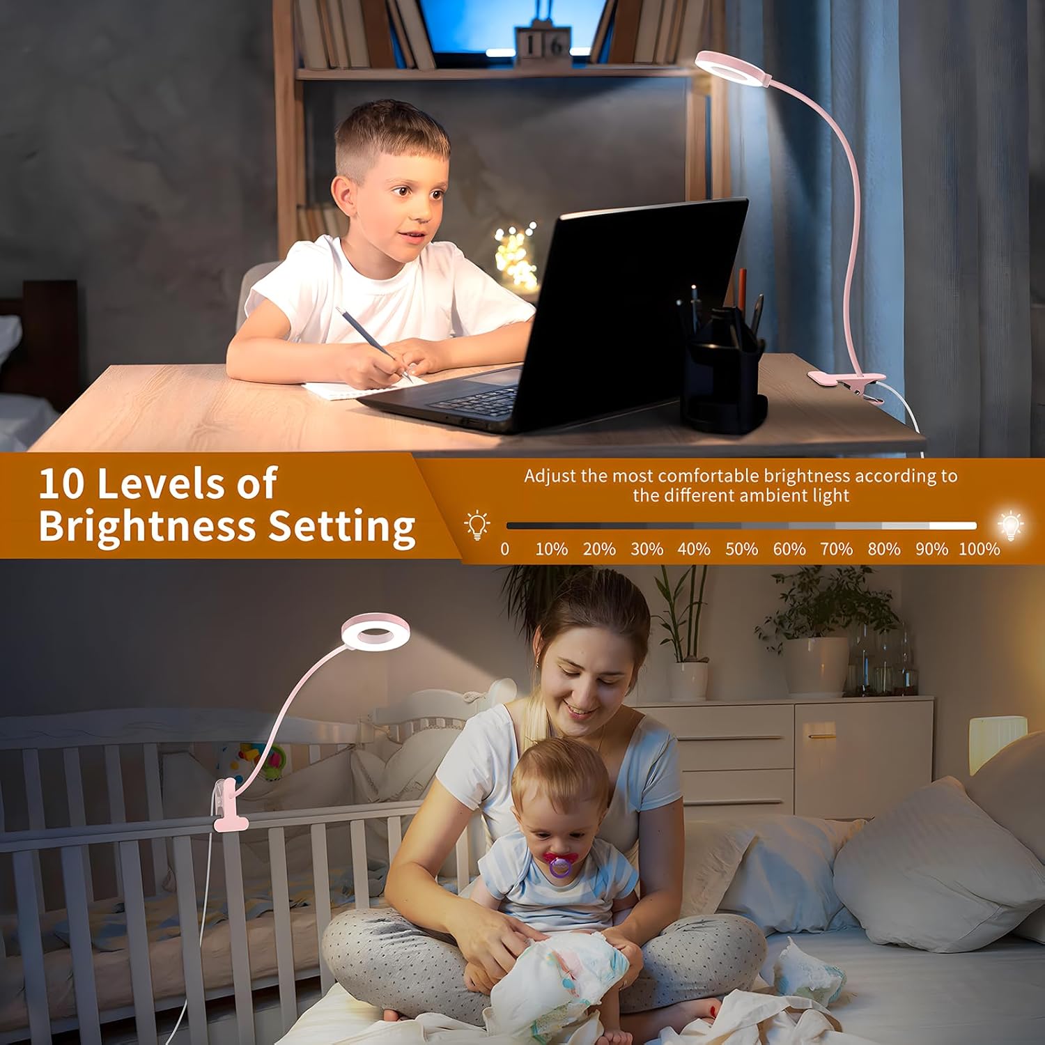 Flexible Gooseneck Desk Lamp with 3 Color Modes – Clip-On Design