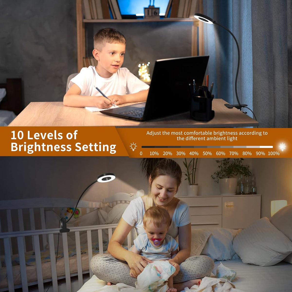 Flexible Gooseneck Desk Lamp with 3 Color Modes – Clip-On Design