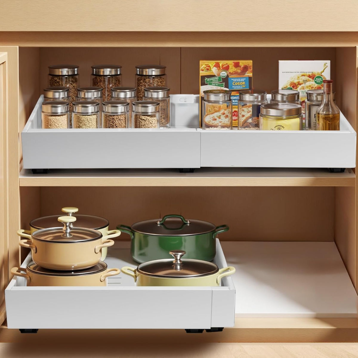 Set of 2 Adjustable Pull-Out Storage Bins for Cabinets