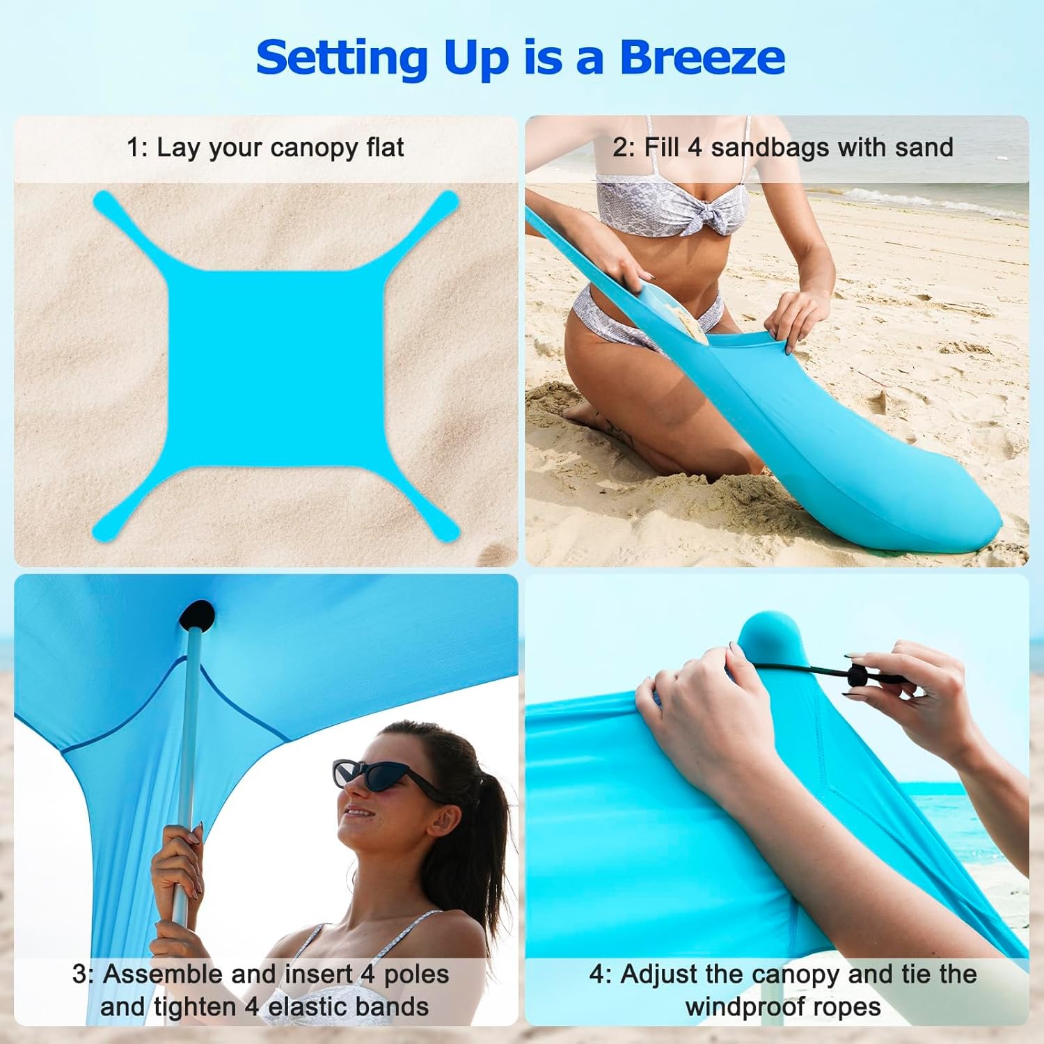 Family Beach Tent with Sand Anchors and Aluminum Poles - UPF50+