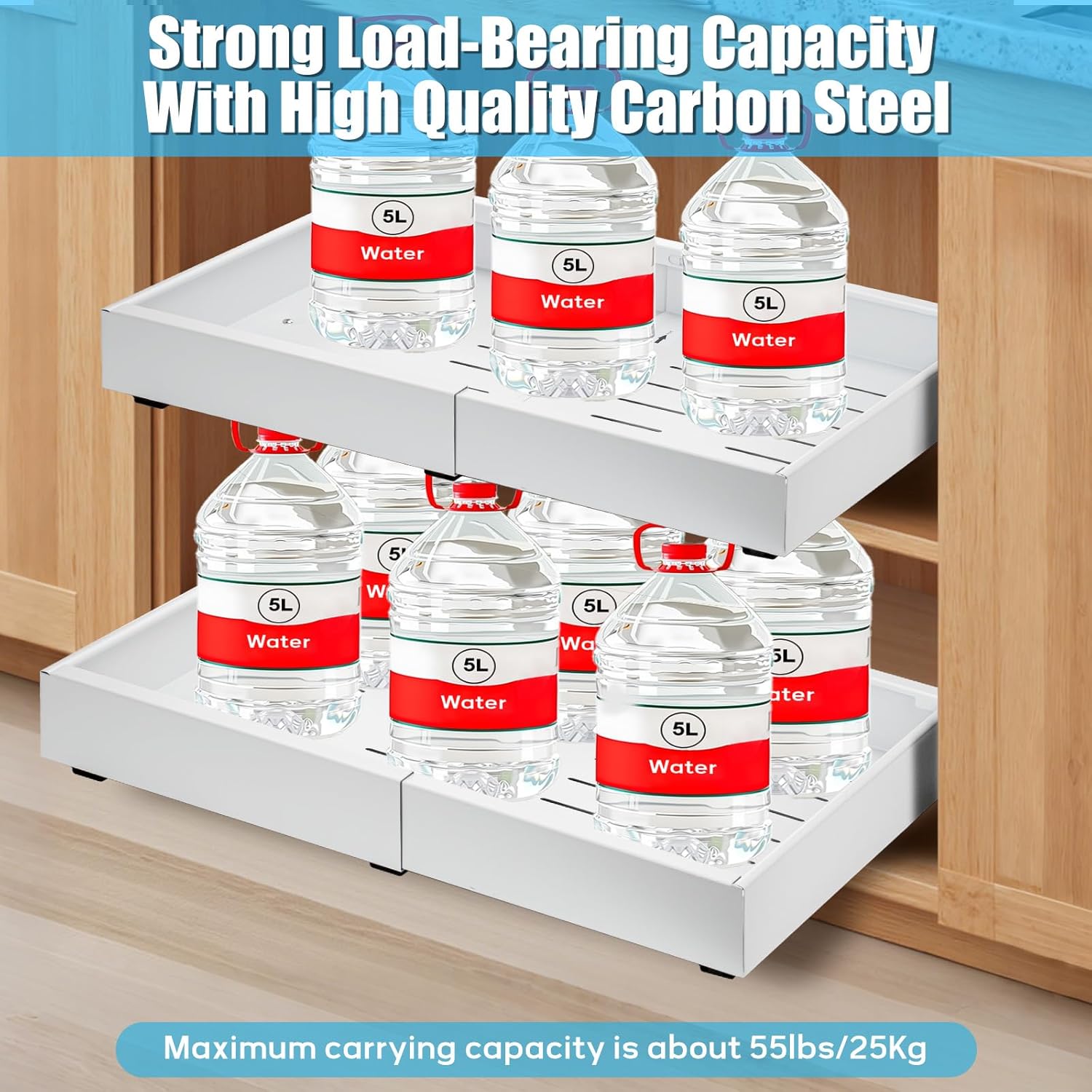 Set of 2 Adjustable Pull-Out Storage Bins for Cabinets