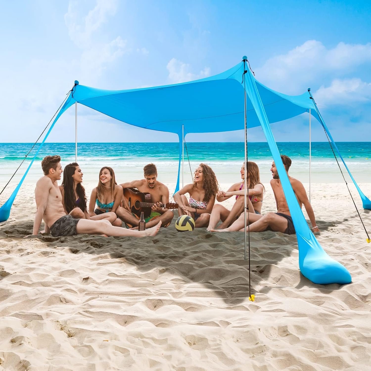 Family Beach Tent with Sand Anchors and Aluminum Poles - UPF50+