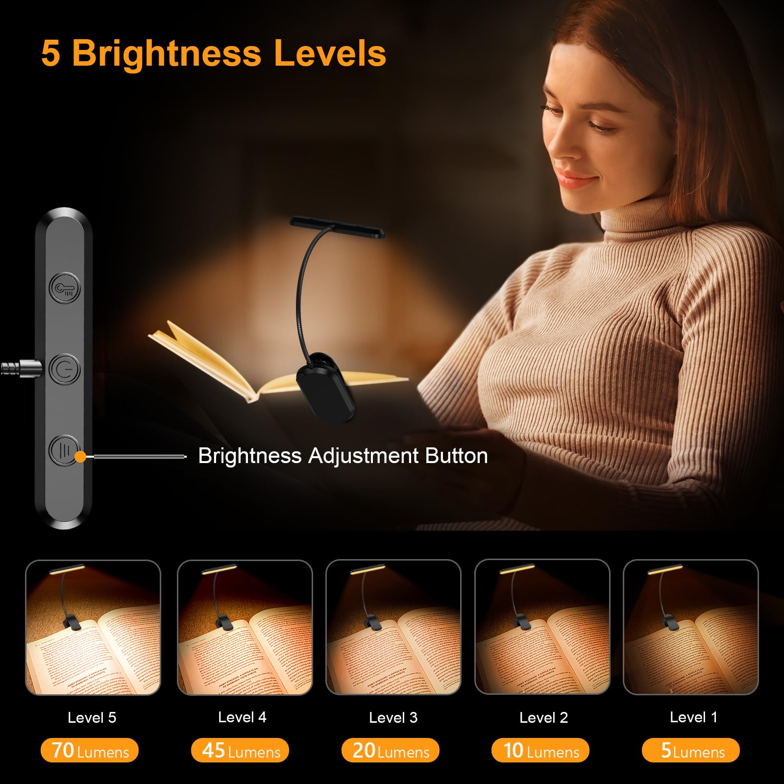 LumiRead Rechargeable Reading Light – Adjustable Brightness & Color Options