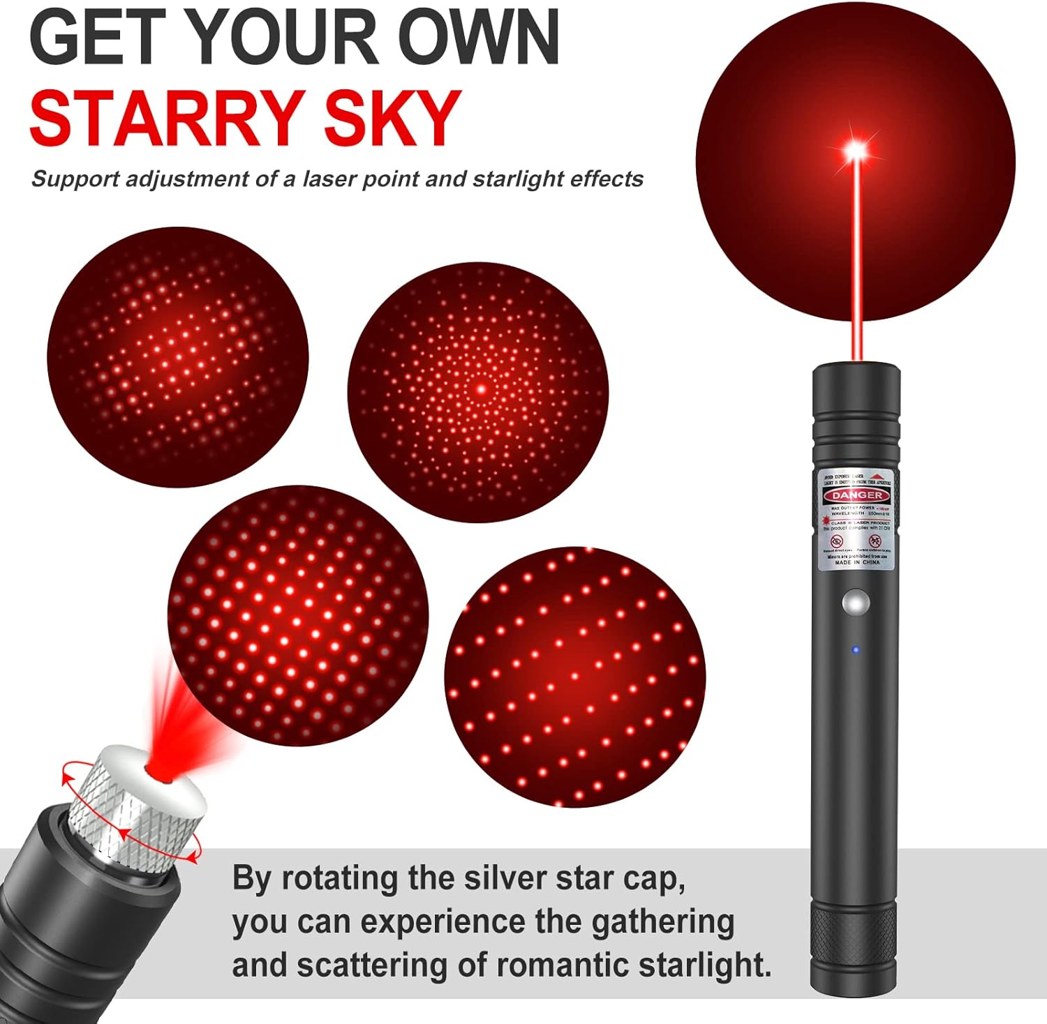 High-Performance Green Laser Pointer with Starry Effect