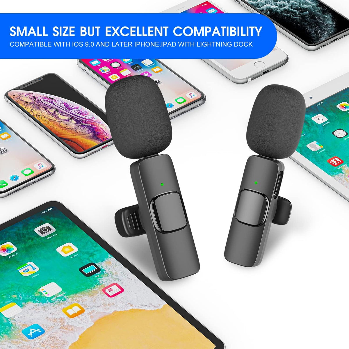 Dual Wireless Microphone Set for iPhone and iPad