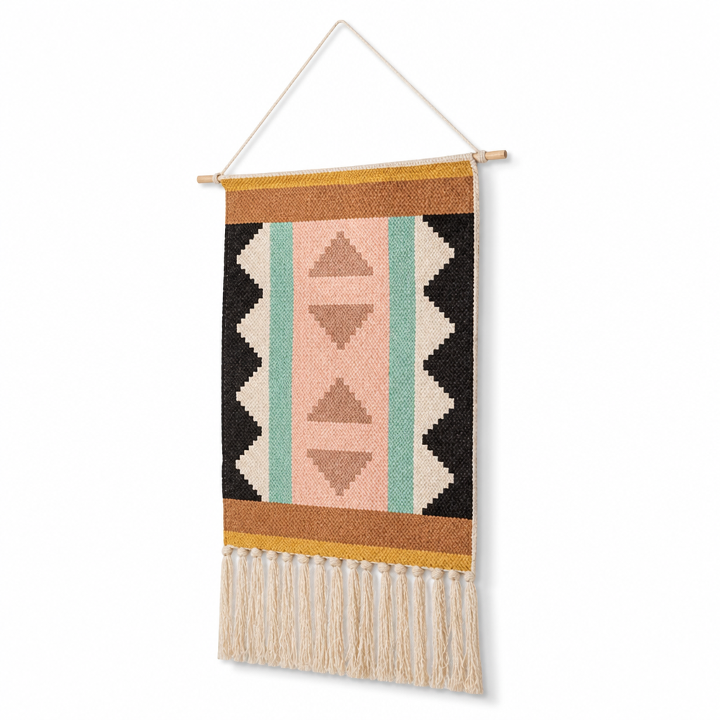 Handcrafted Geometric Tufted Cotton & Linen Wall Tapestry
