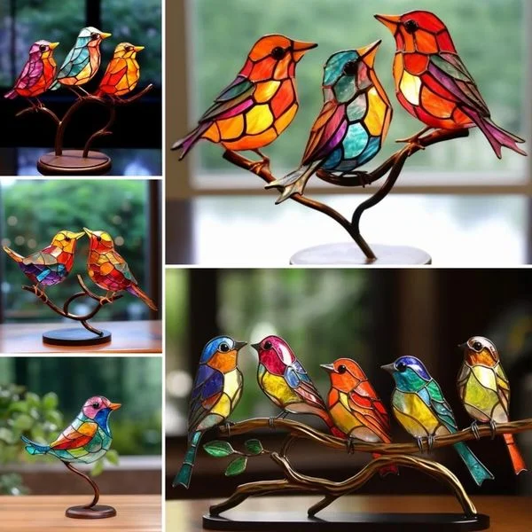 Vibrant Nature-Inspired Acrylic Bird Table Decor