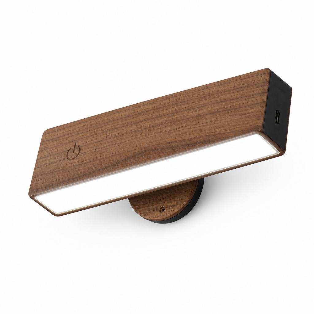 Solid Wood Touch Control Wall Lamp (USB Port)