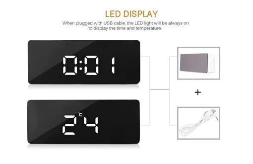 Sleek Smart Mirror Alarm Clock with Nightlight Functionality