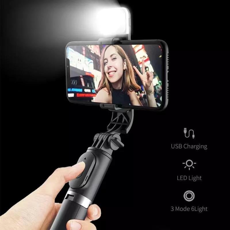 Versatile 6-in-1 Bluetooth Selfie Stick with Adjustable Light