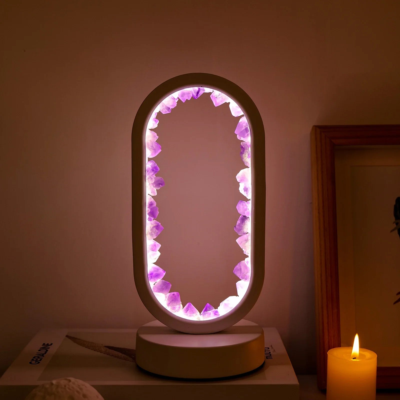 Natural Amethyst Table Lamp - Artisan Crafted
