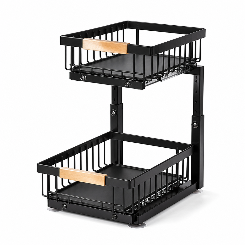 Under-Cabinet Dual Sliding Metal Organizer (Suction-Base)
