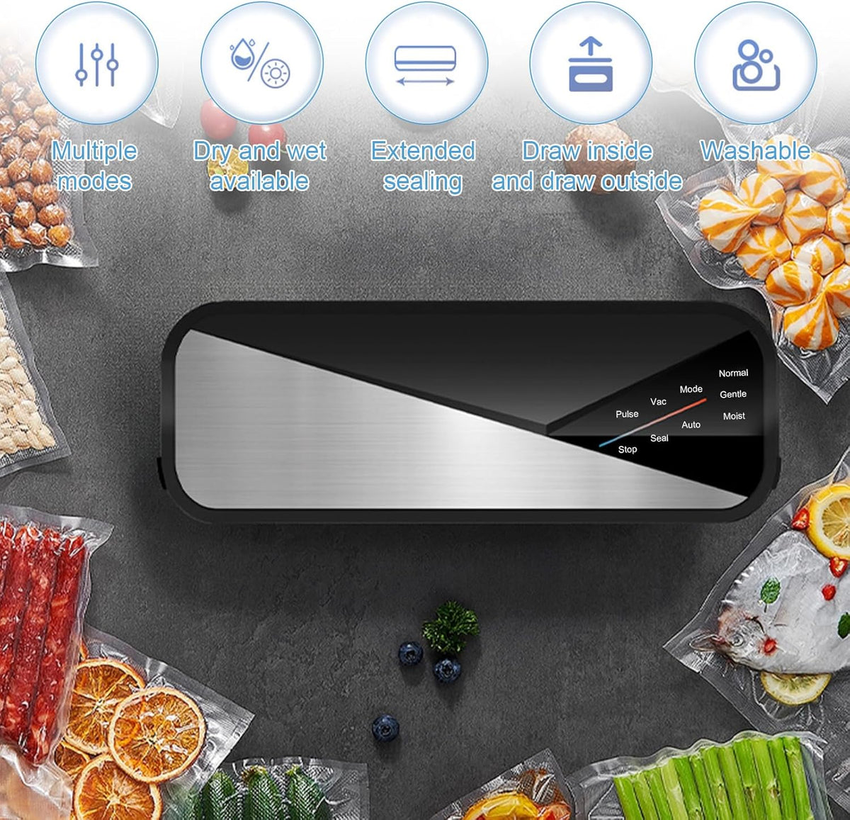 Multi-Function Vacuum Sealer with 30 cm Sealing Strip and 80 kPa Suction
