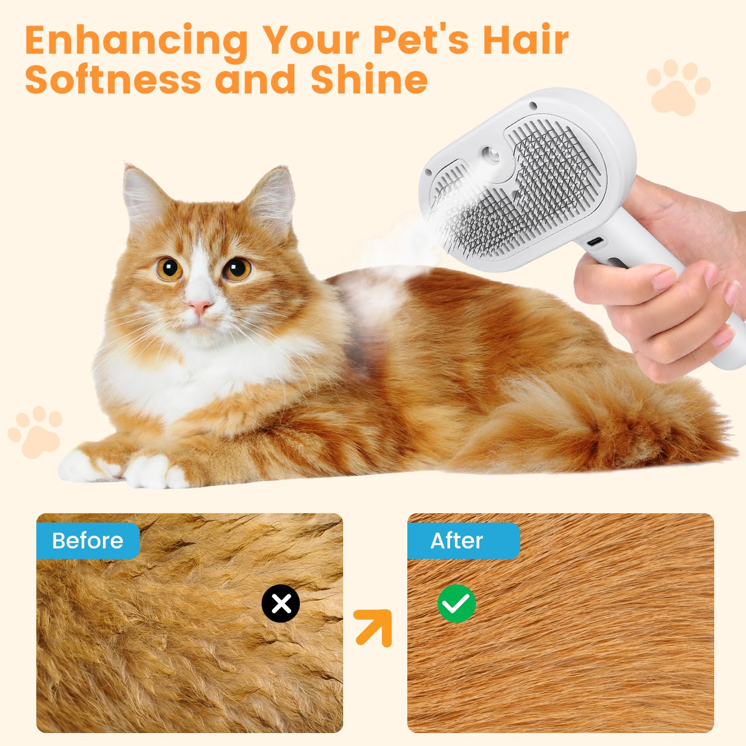 Pet Grooming Steam Brush for Cats and Dogs