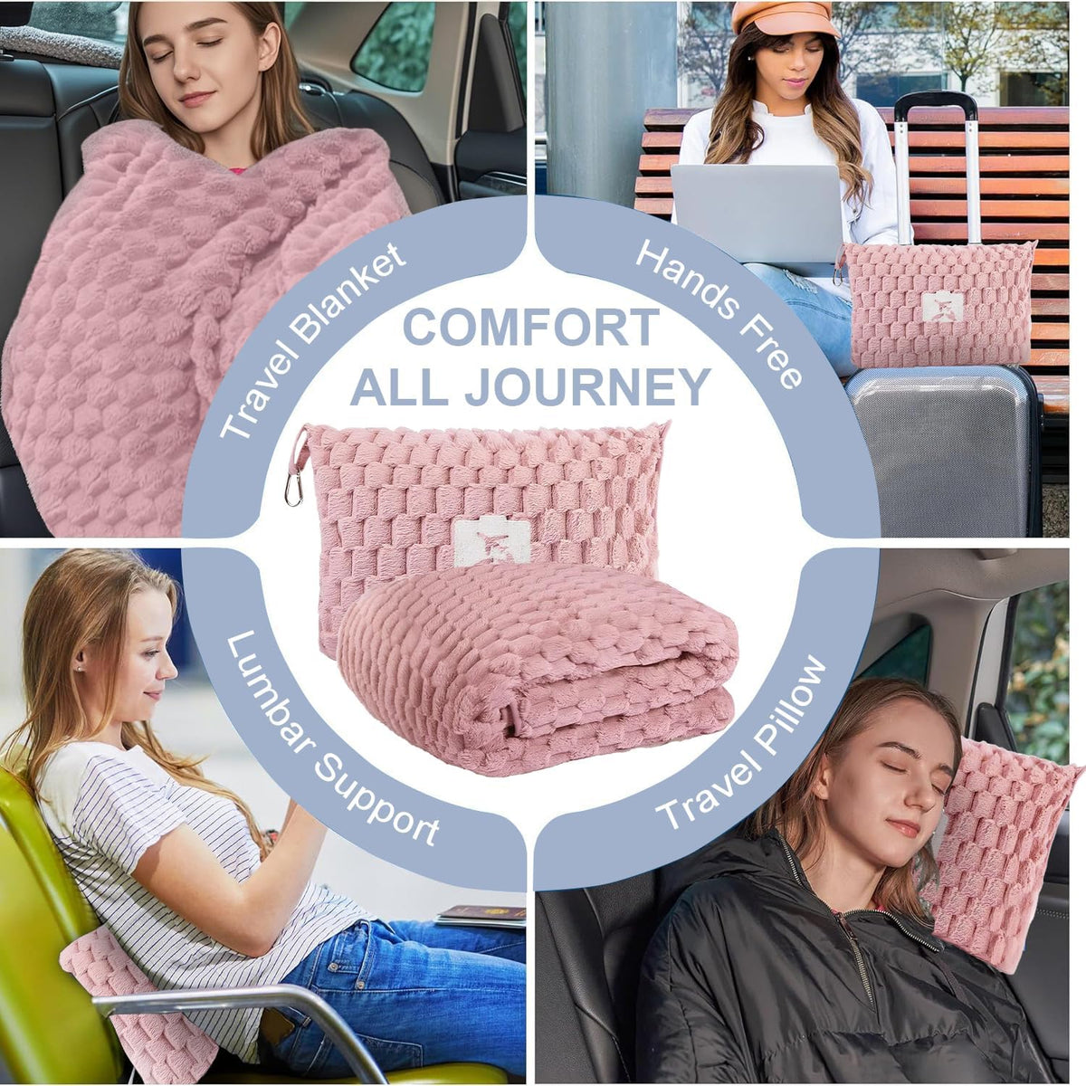 Travel Blanket with Pillow Pocket and Suitcase Handle – Packable Flannel
