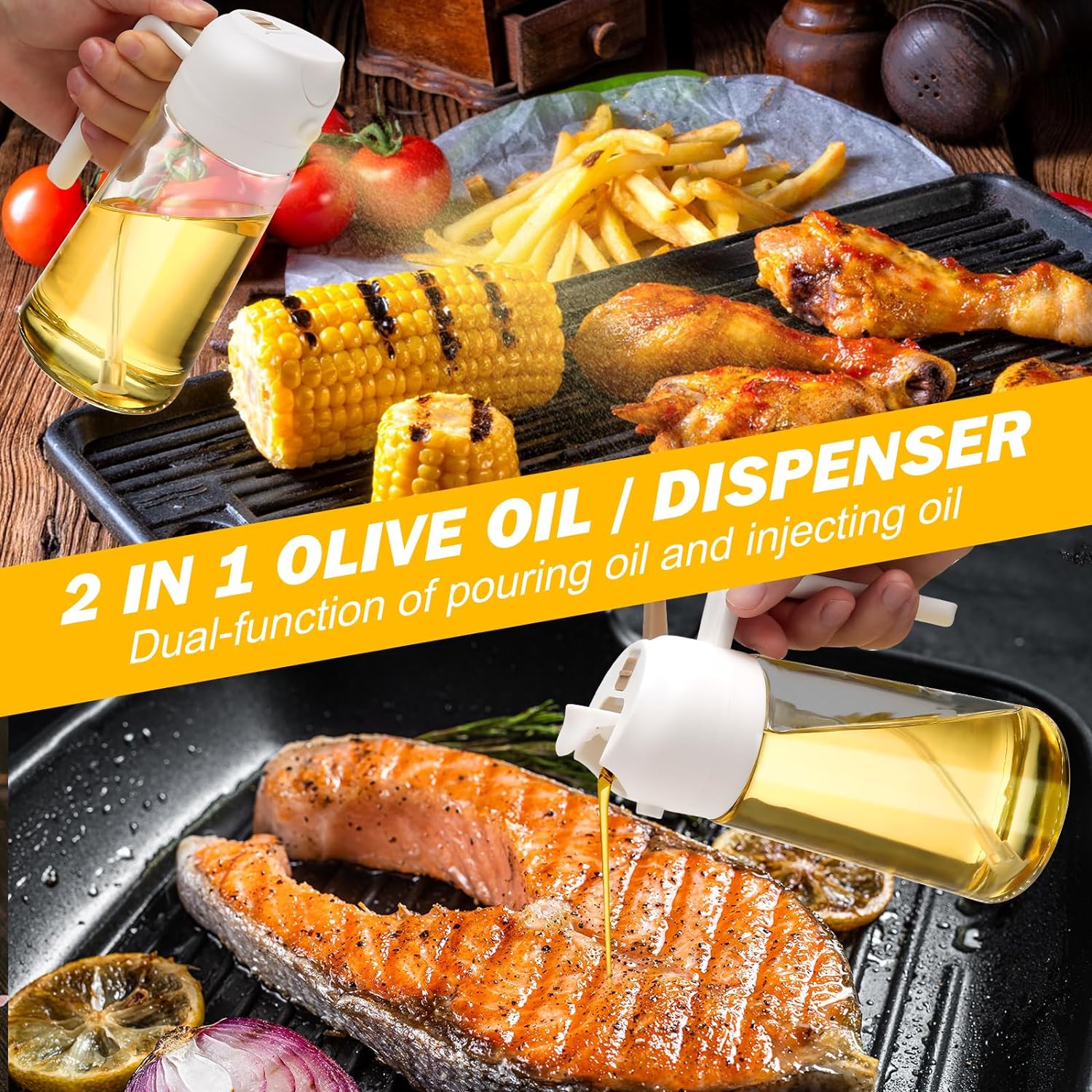 Dual-Function Oil Dispensing and Spraying Bottles – Set of 2