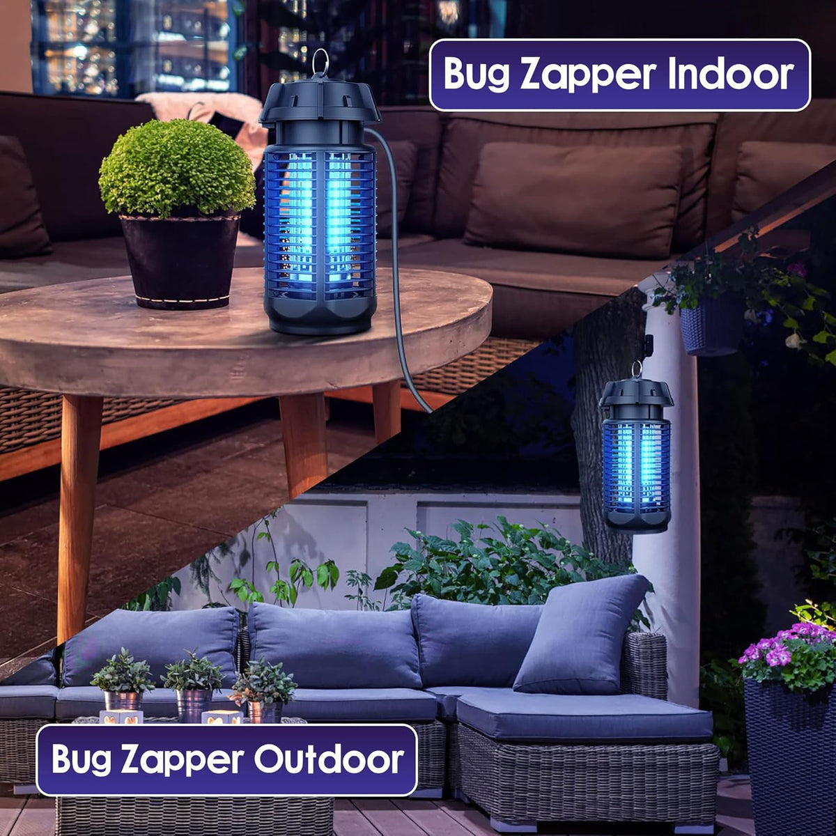 20W Electric Insect Trap with UV Light and 4200V Grid, Waterproof IPX4