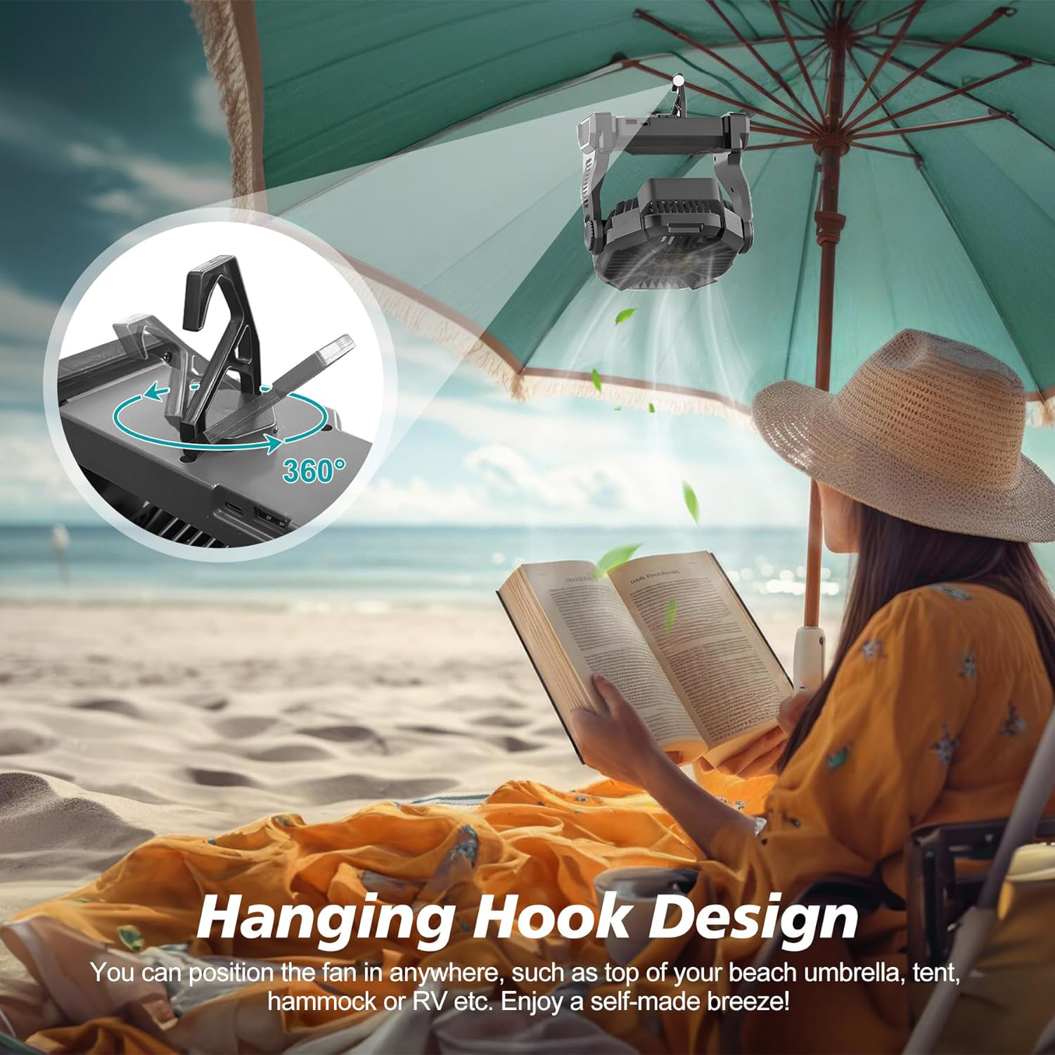 Compact Rechargeable Outdoor Fan with LED Light
