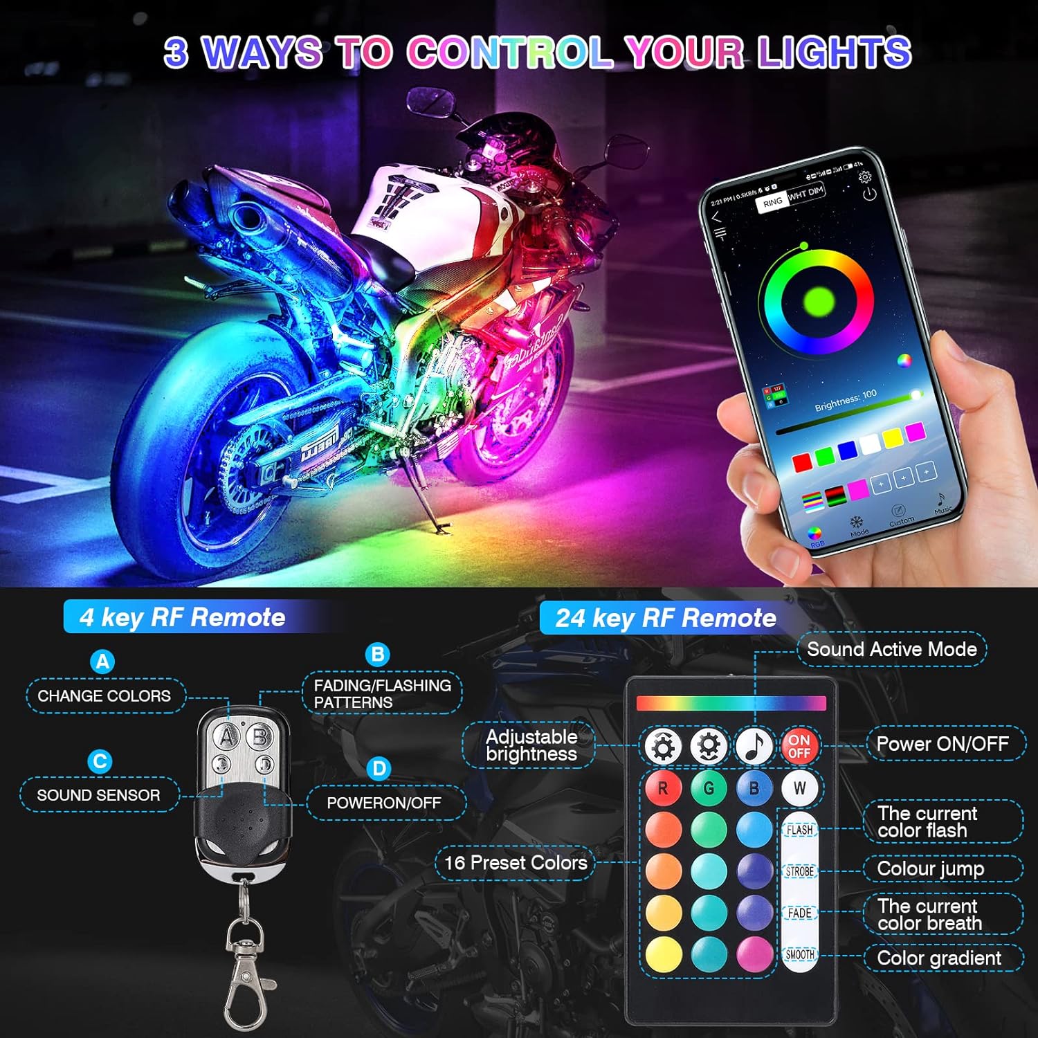 Vibrant LED Motorcycle Lighting Kit with Signal Integration