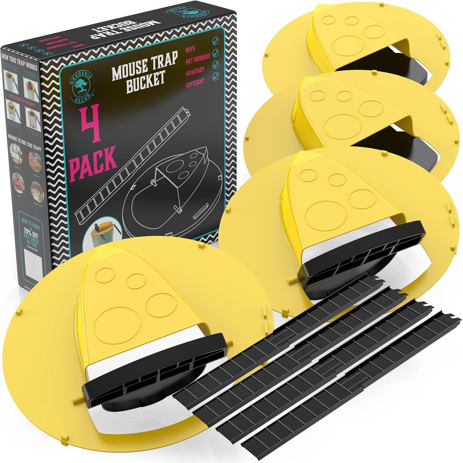 Rodent Control Lid Trap - 4 Pack for 5-Gallon Buckets