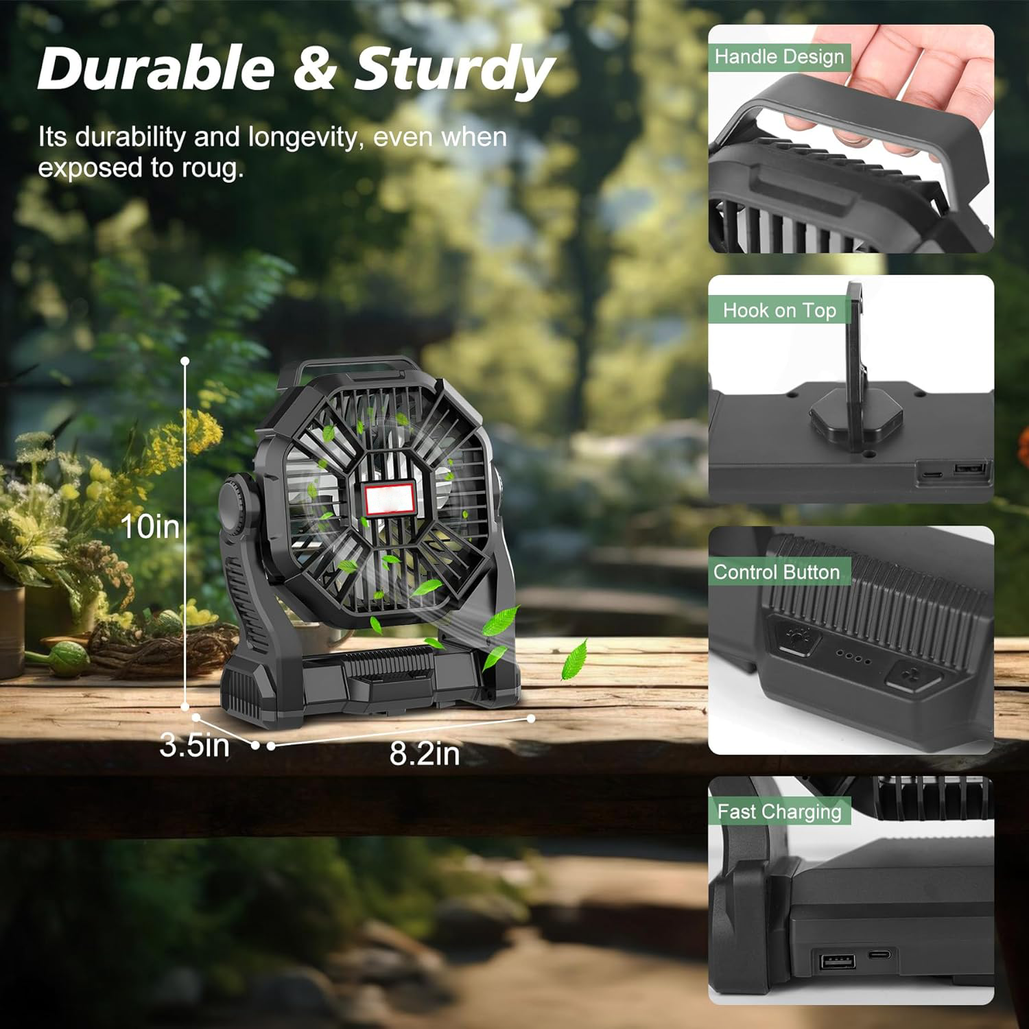 Compact Rechargeable Outdoor Fan with LED Light