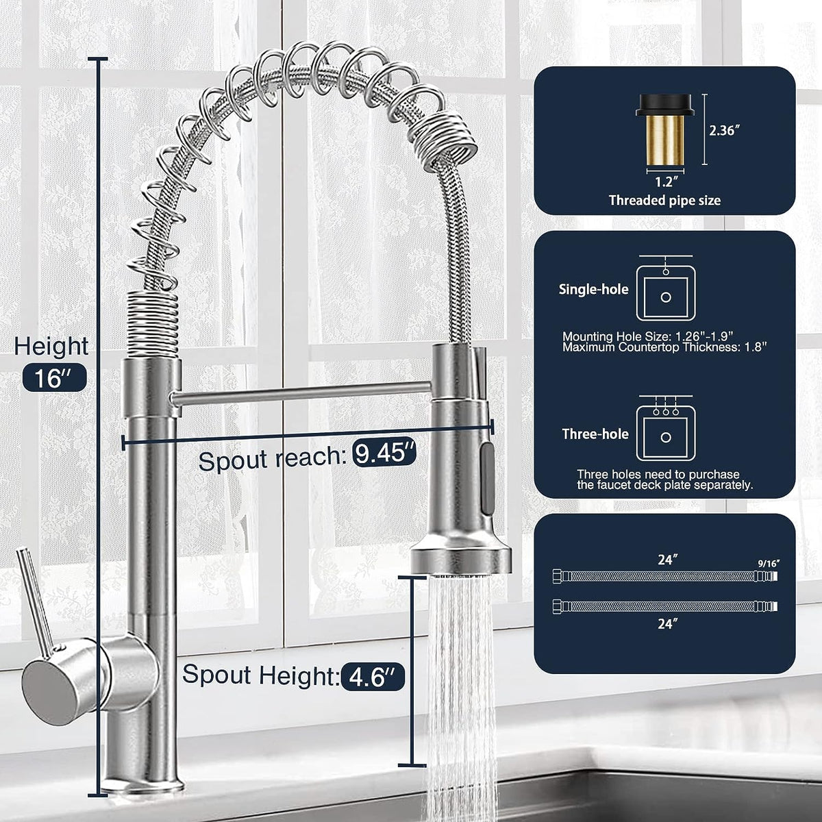 Versatile Kitchen Faucet with Flexible Pull-Down Sprayer