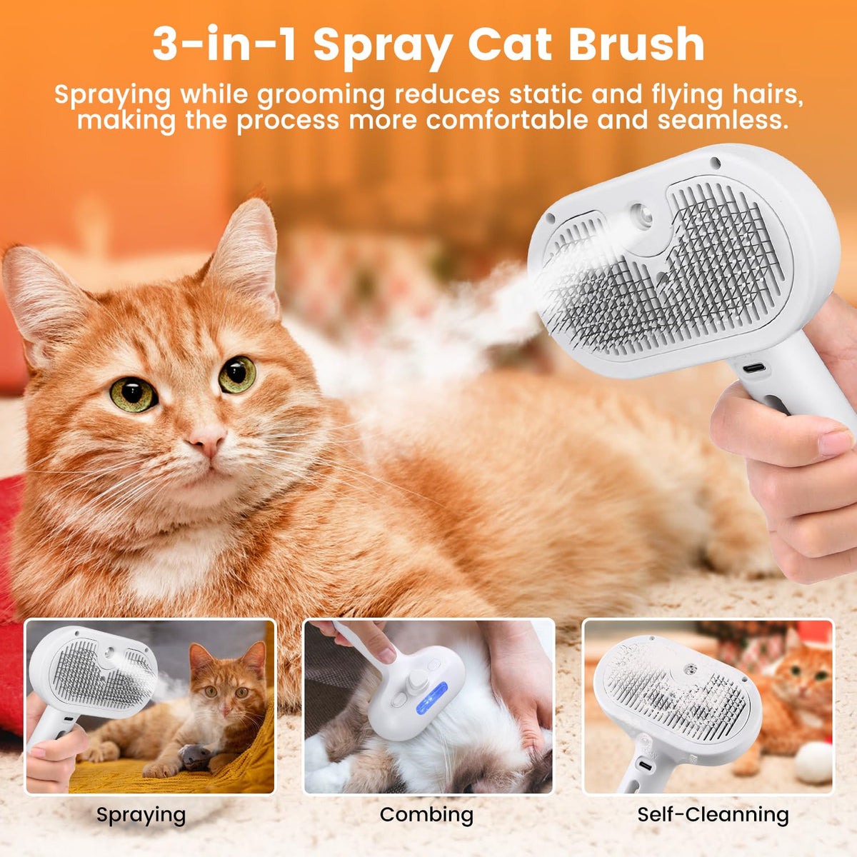 Pet Grooming Steam Brush for Cats and Dogs