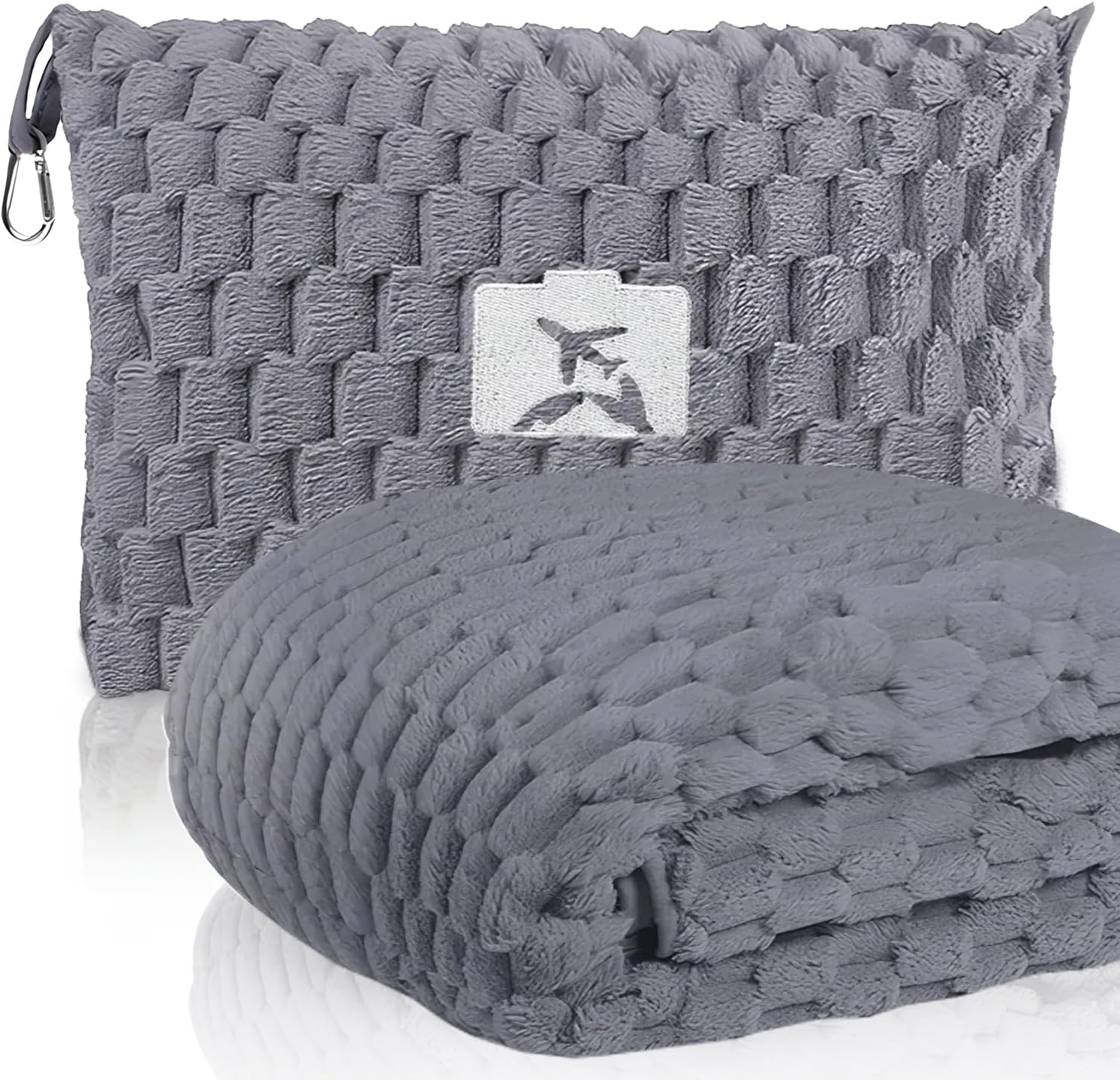 Travel Blanket with Pillow Pocket and Suitcase Handle – Packable Flannel