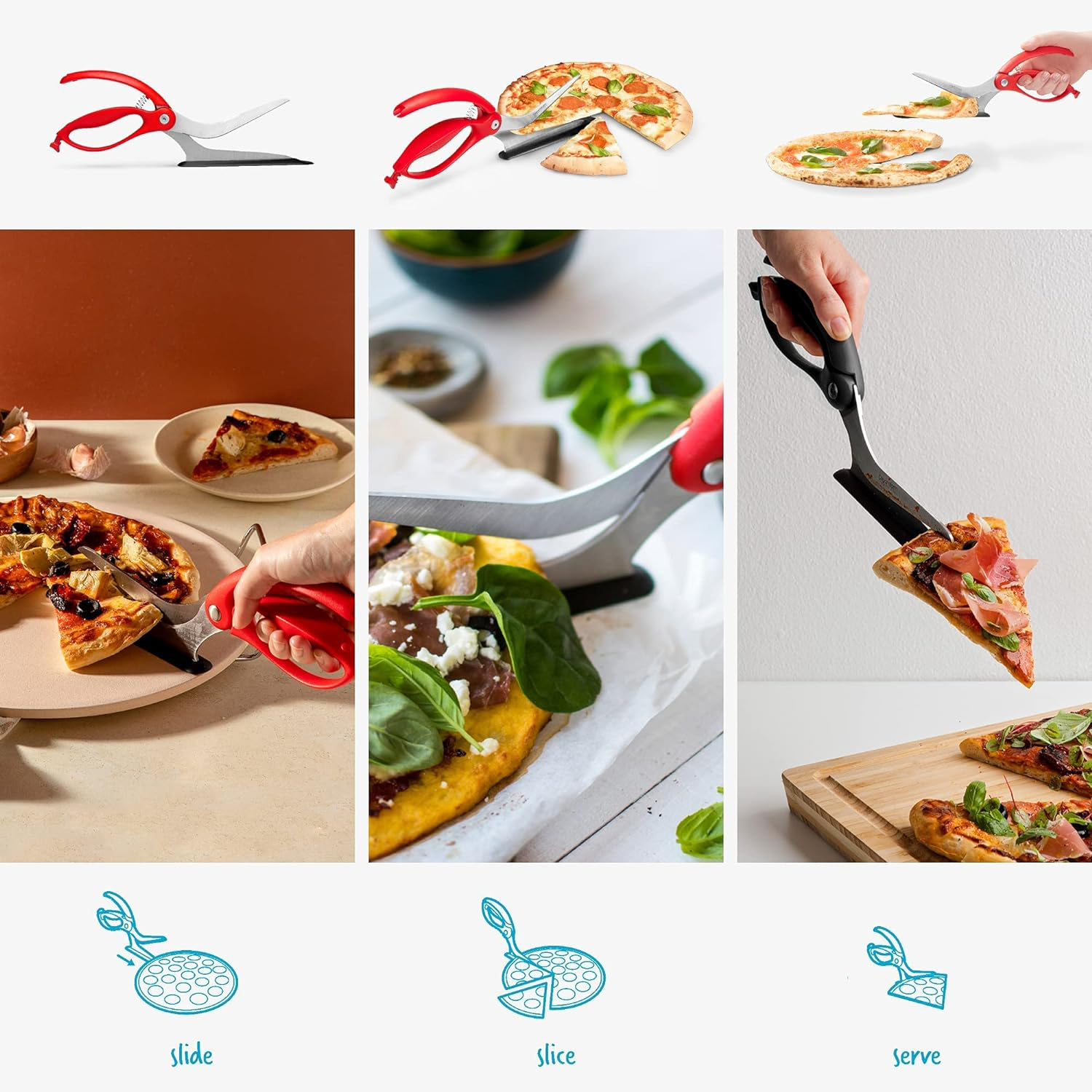 Precision Pizza Shears with Integrated Serving Tool