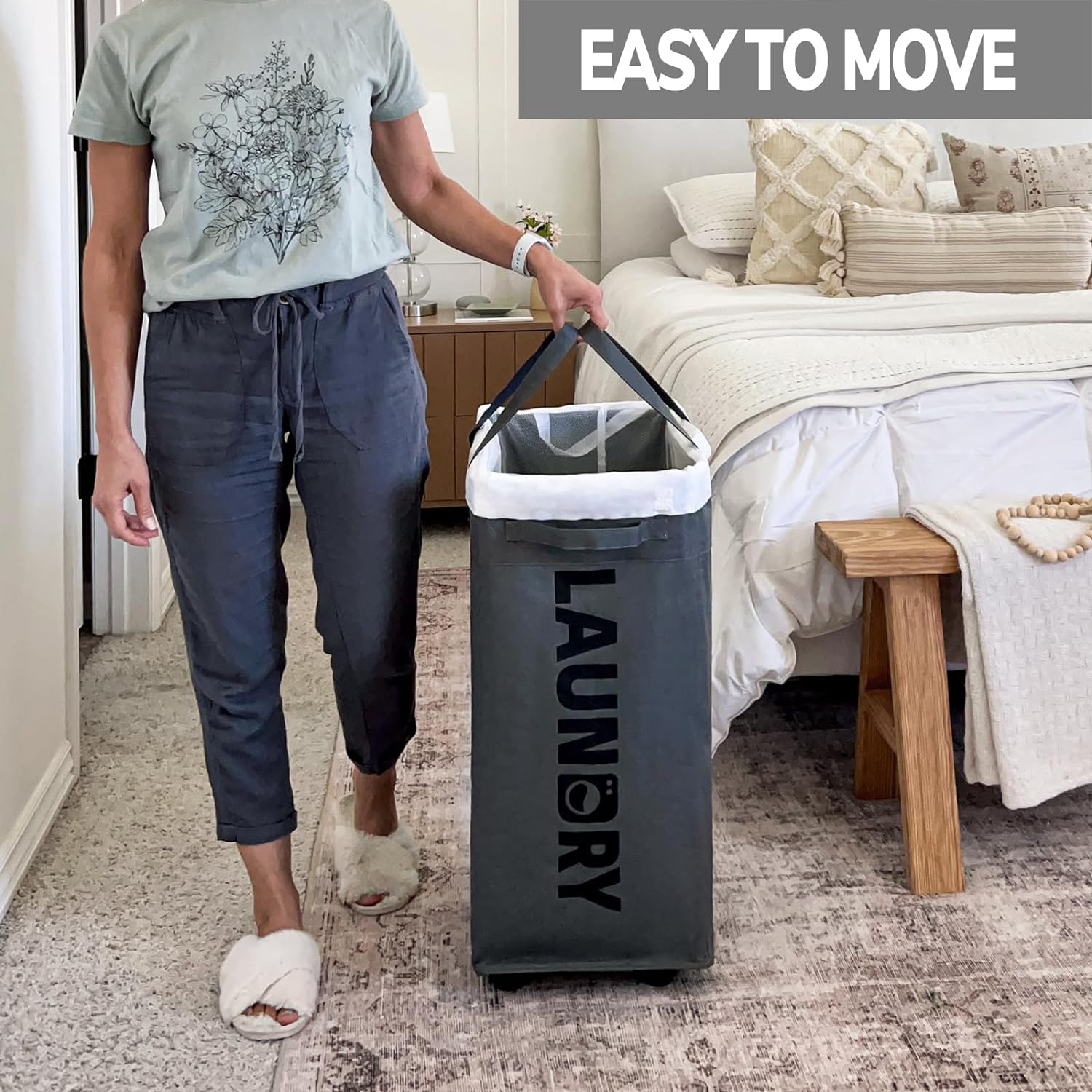 75L Versatile Rolling Laundry Bin for Effortless Transport