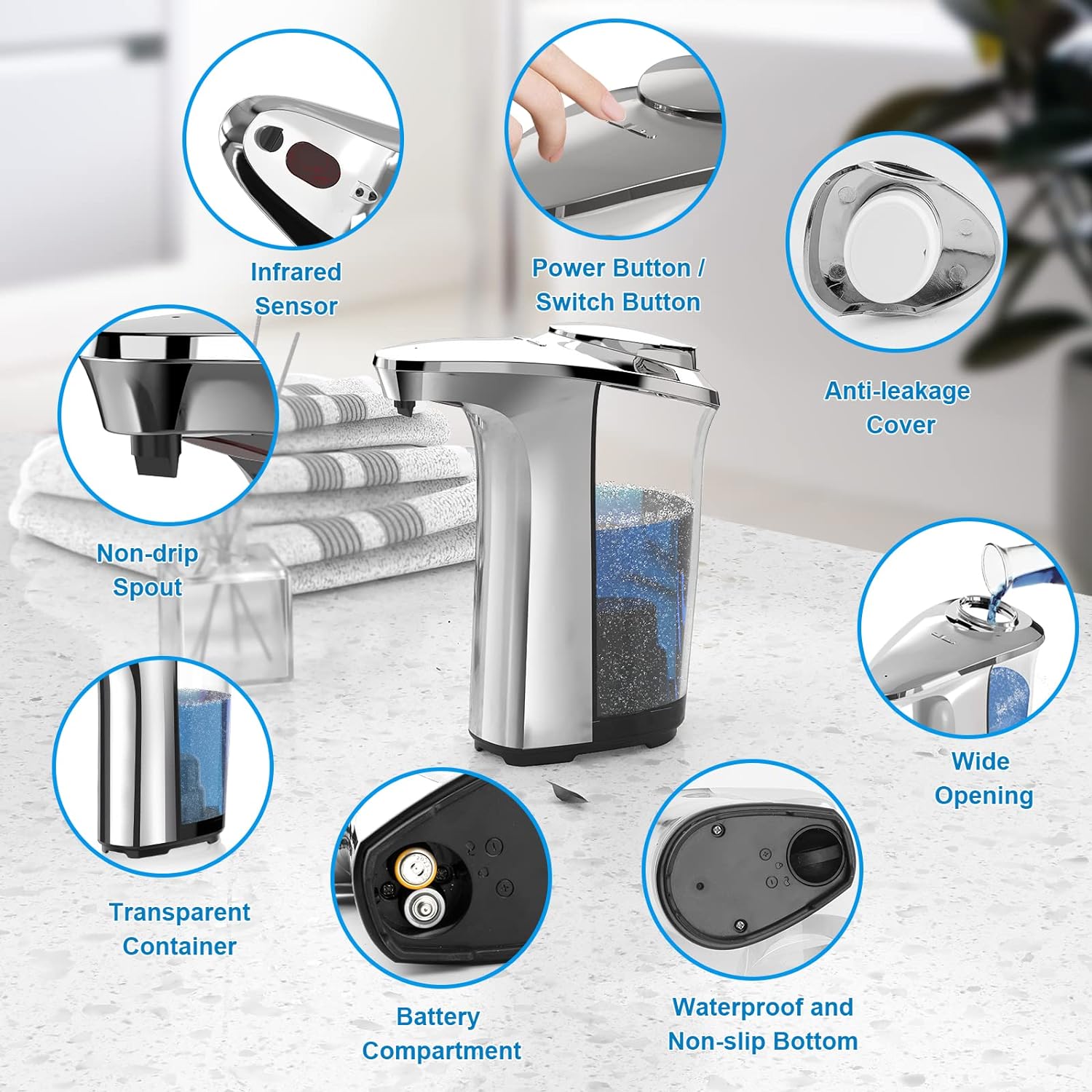 Touch-Free Liquid Soap Dispenser for Kitchen & Bathroom