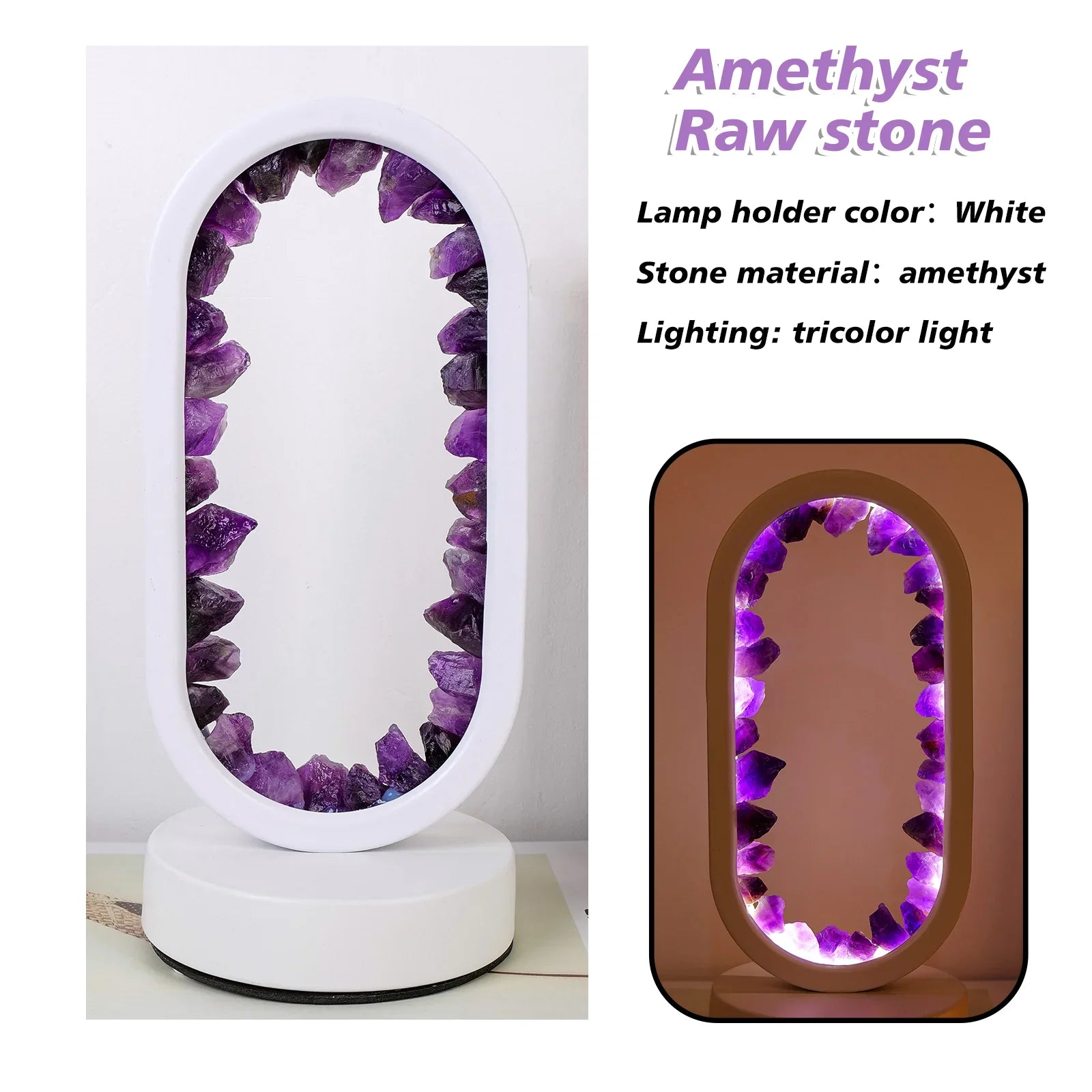 Natural Amethyst Table Lamp - Artisan Crafted