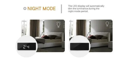 Sleek Smart Mirror Alarm Clock with Nightlight Functionality