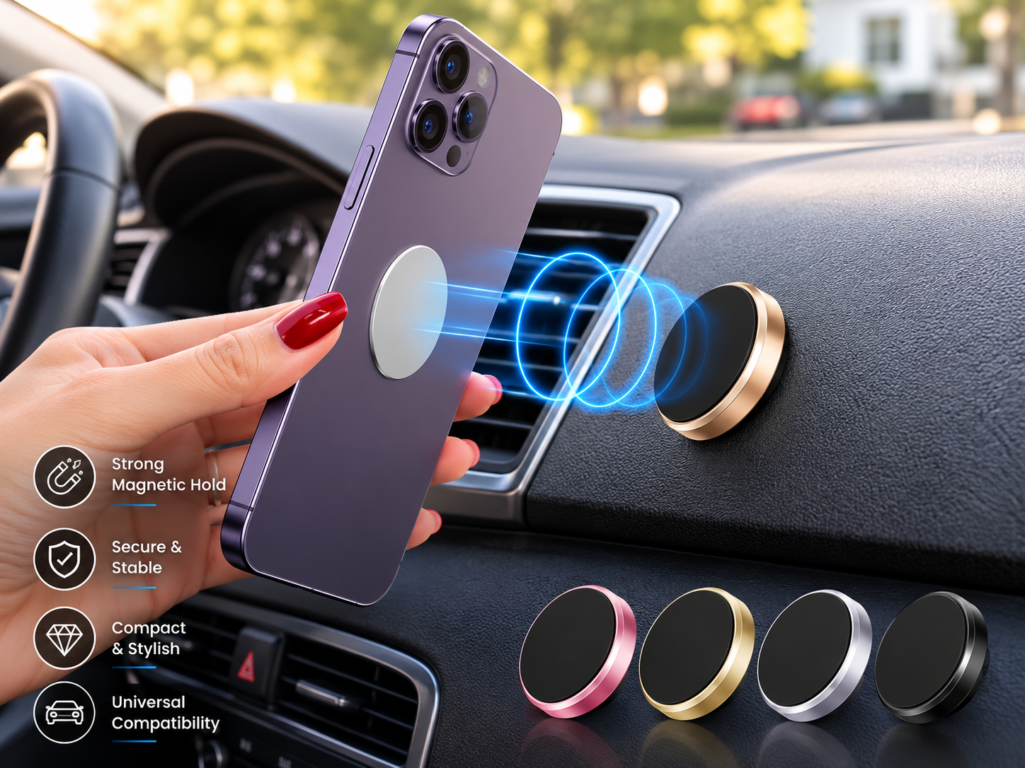 SmartGrip Universal Magnetic Phone Holder for Cars | Dashboard & Windshield Mount with Heavy-Duty Magnetic Power