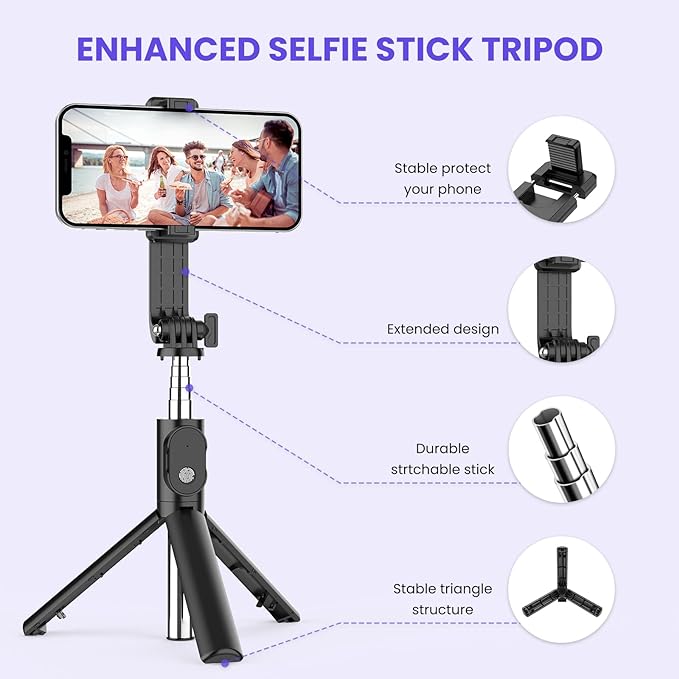 Versatile 6-in-1 Bluetooth Selfie Stick with Adjustable Light