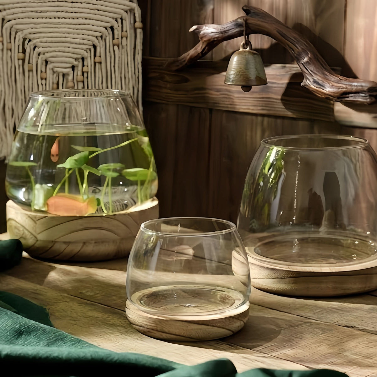 Tranquil Glass Vase with Wooden Accent for Elegant Décor