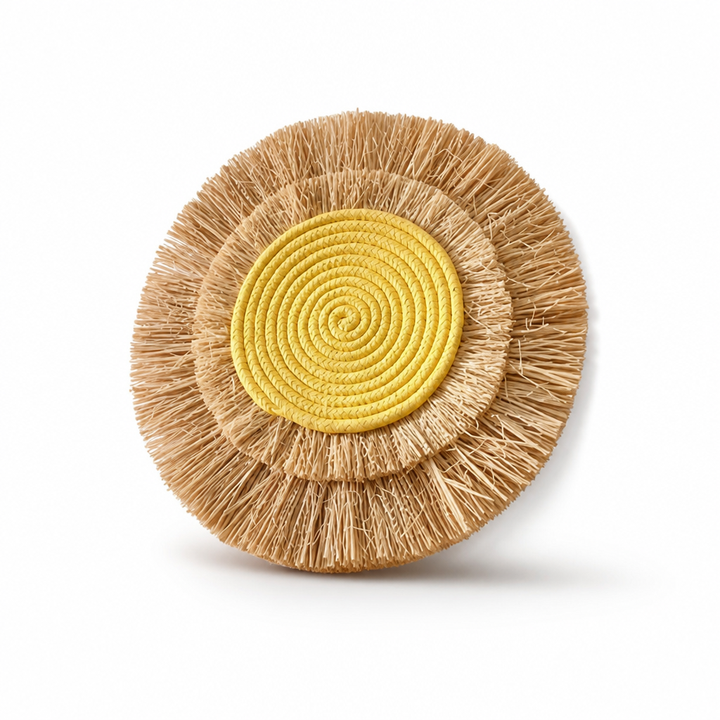 Handwoven Natural Straw & Cotton Wall Hanging