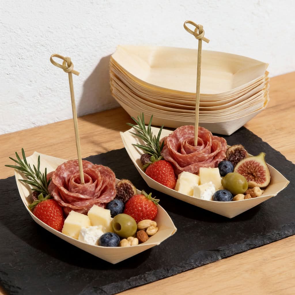 Eco-Friendly Wooden Serving Boats for Stylish Events