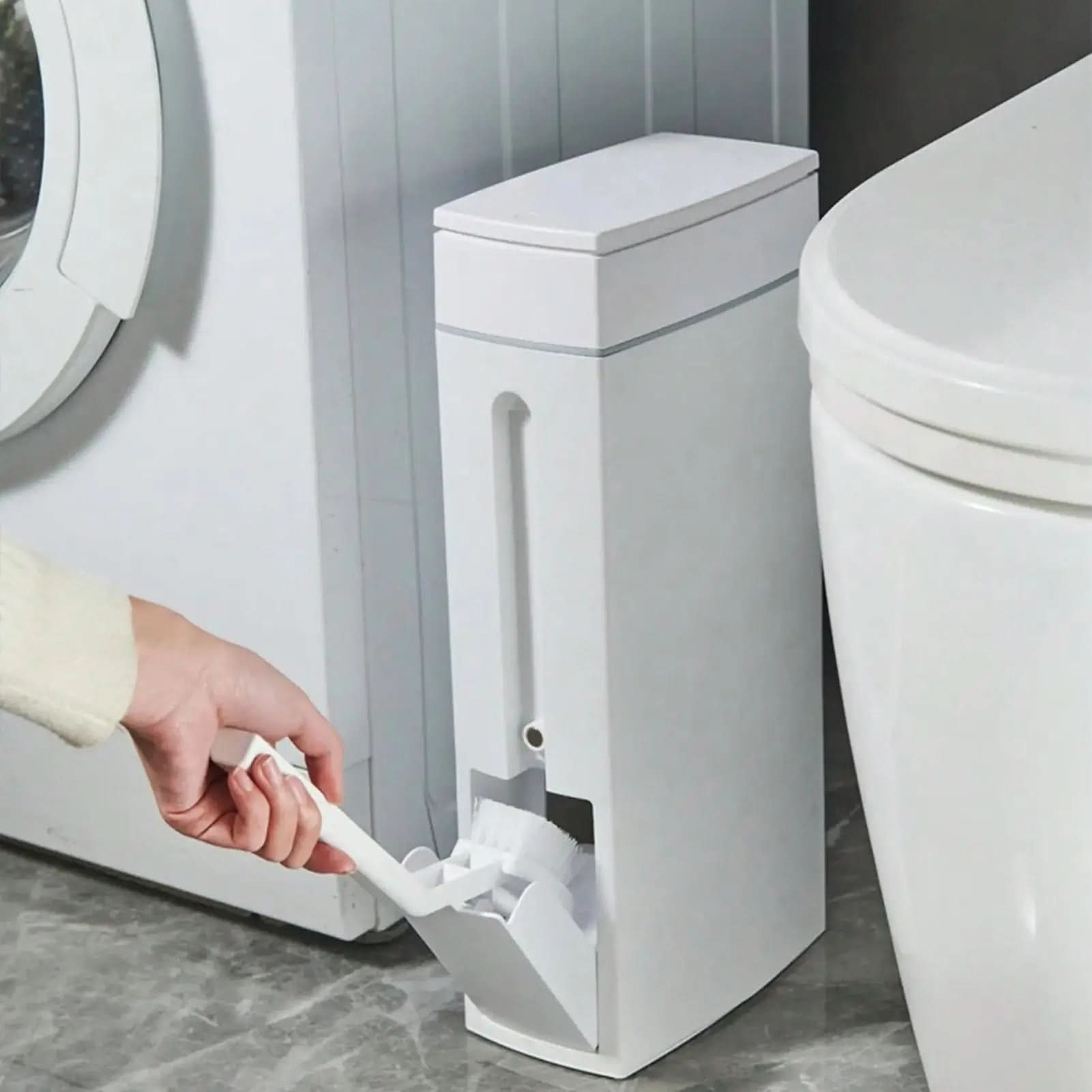 Compact DuoBin – Elegant Trash Can with Hidden Toilet Brush